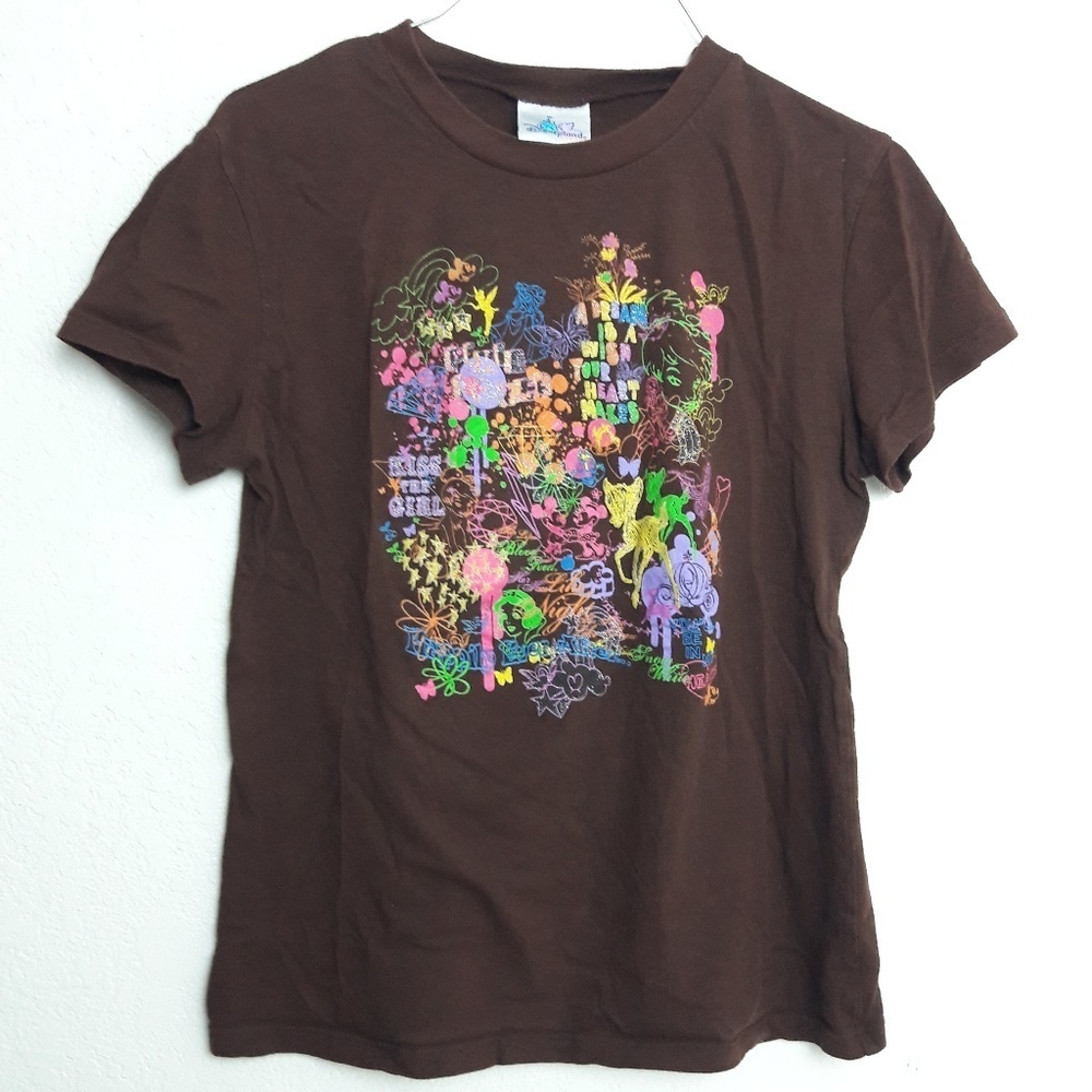 Disneyland resort tee Shirt Juniors XL Glitter T-shirt Graphic Kiss the Girl